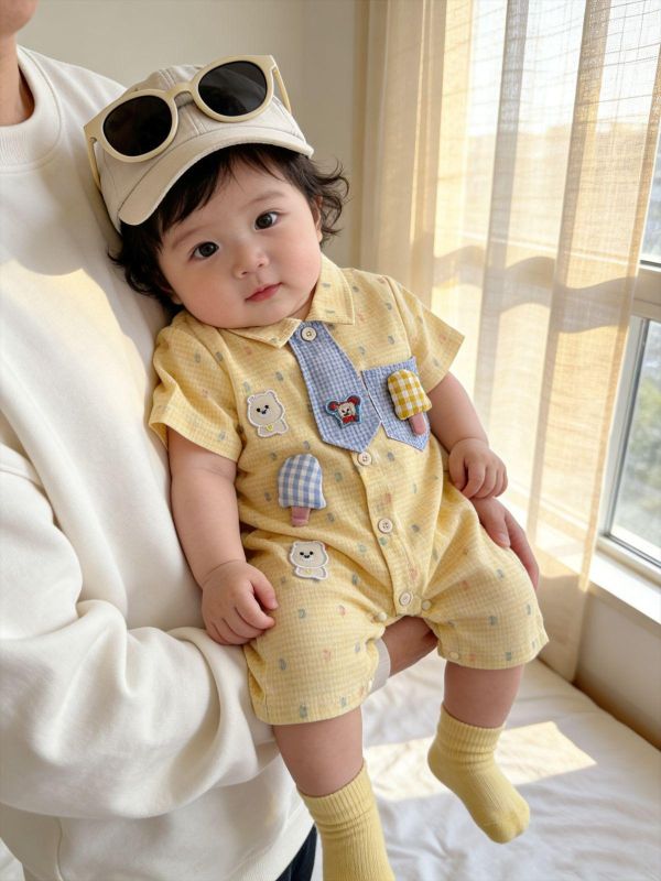 可愛冰棒領帶小熊開釦連身裝 