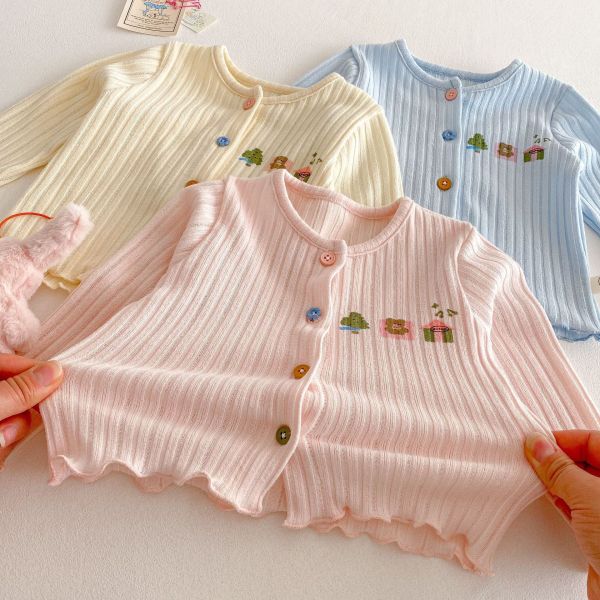 卡通螺紋糖果釦素色木耳邊外套 