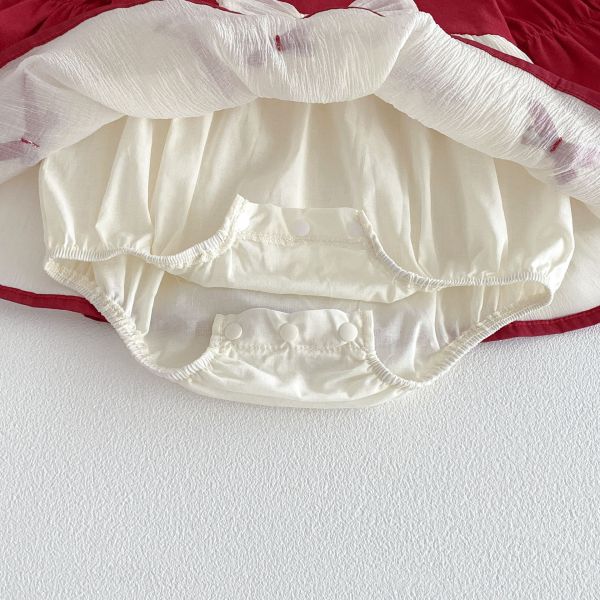 假兩件娃娃領澎袖蝴蝶結包屁裙 