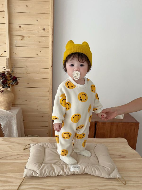 『現貨80cm』滿版可愛笑臉加厚連身裝 