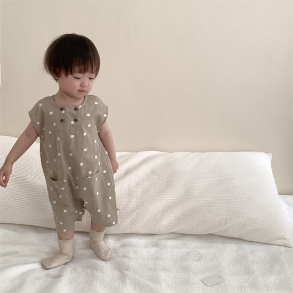 棉麻透氣點點雙口袋連身裝 