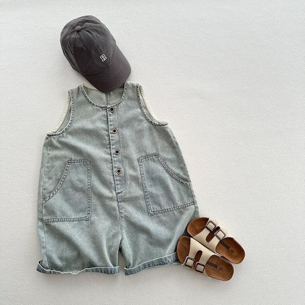 背心式牛仔五分褲連身裝 