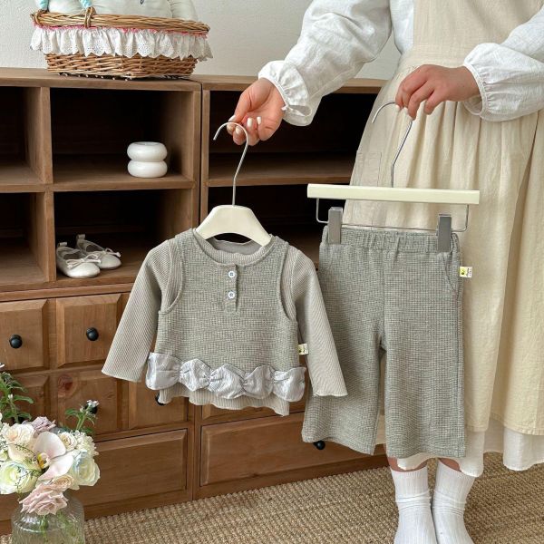 螺紋軟糯上衣/華夫格背心兩件套 