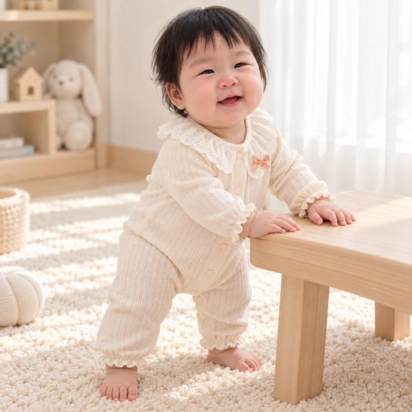新生兒四季蕾絲蝴蝶結開釦連身裝 