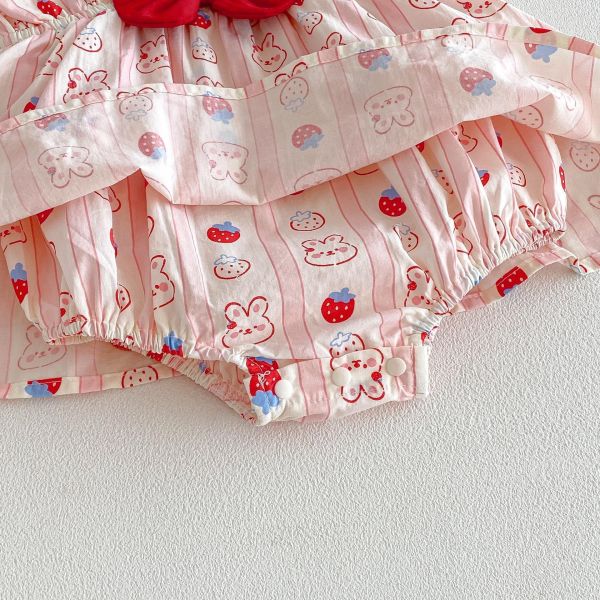 可愛蝴蝶結兔子印花背帶包屁裙 