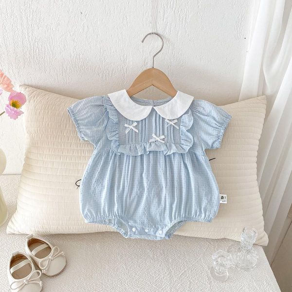 娃娃領開釦方領蝴蝶結包屁衣 