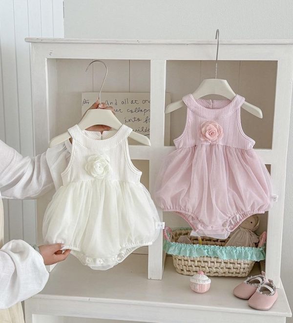 小香風立體小花削肩包屁衣 