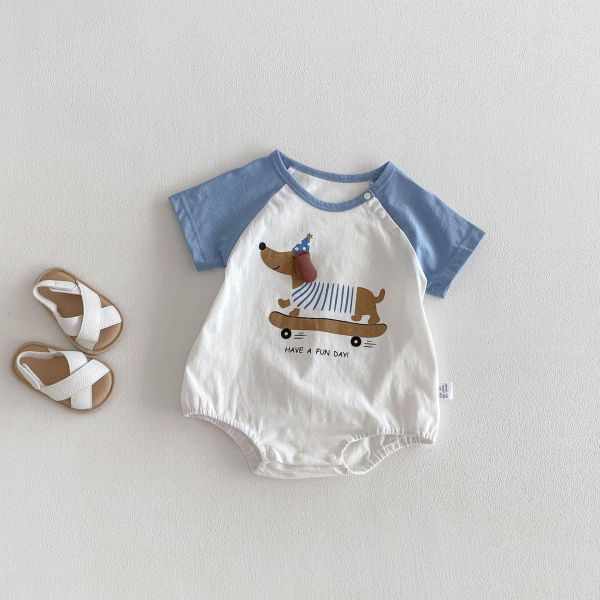 立體臘腸狗狗印花撞色包屁衣 