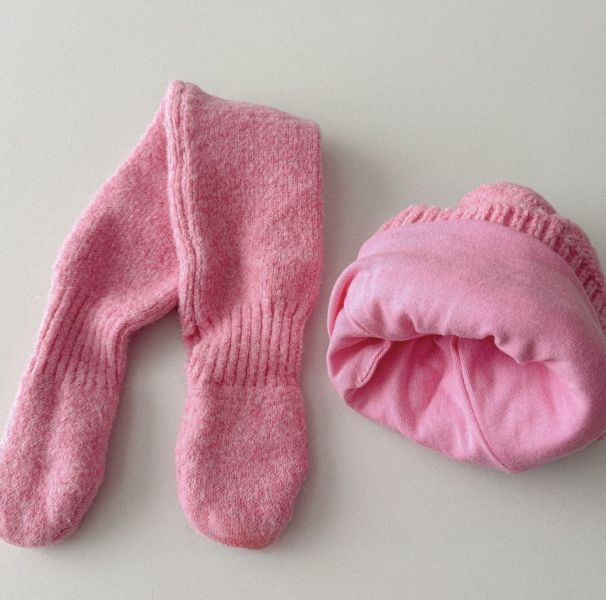 素色螺紋精靈護耳帽+圍脖 