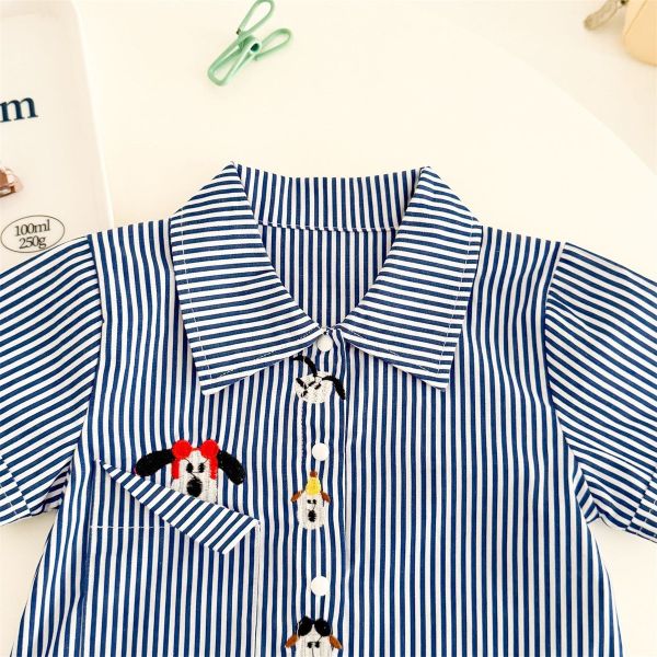 狗狗躲貓貓刺繡條紋連身裝 