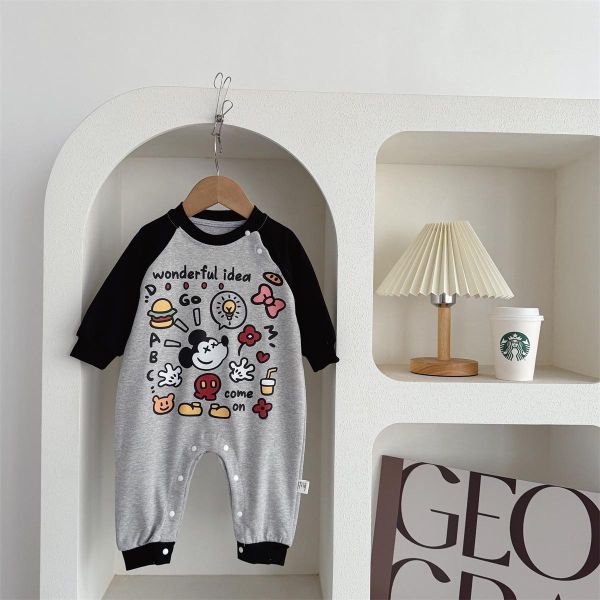 可愛塗鴉米奇卡通拼袖連身裝 