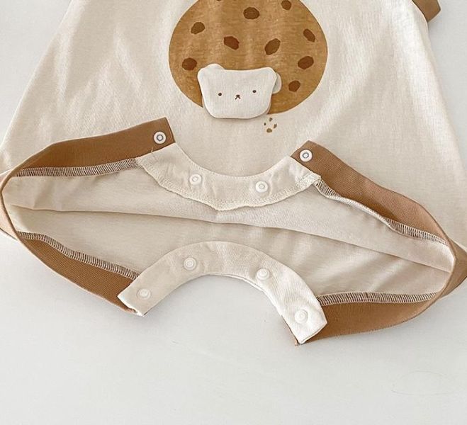 立體小熊餅乾撞色壓邊連身裝 