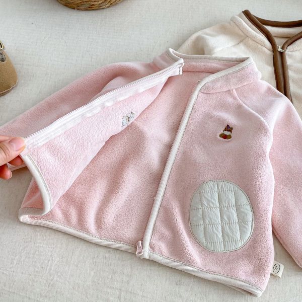 可愛狗狗刺繡雙面絨拉鍊外套 