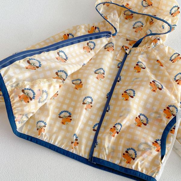 可愛滿版印花網眼透氣連帽薄外套 