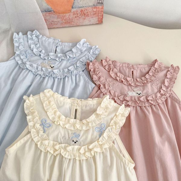 花領口兔子刺繡削肩包屁衣 