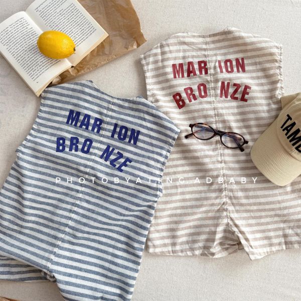 休閒慵懶條紋字母開釦連身裝(2色) 