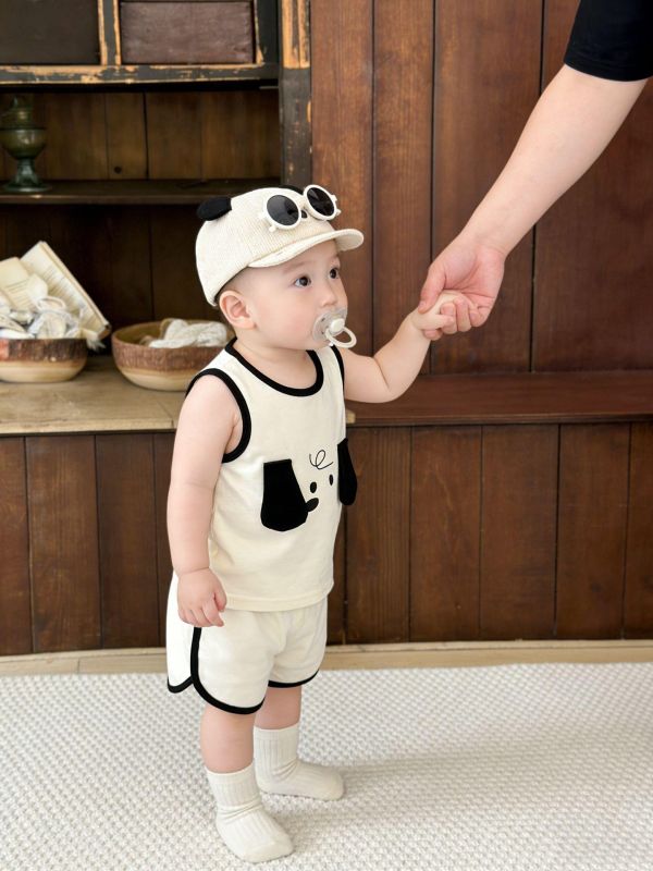 簡約狗狗立體耳朵背心式套裝 