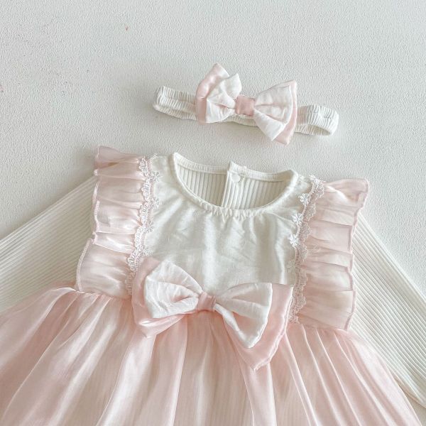 公主蝴蝶結假兩件短/長袖包屁裙(含頭飾) 