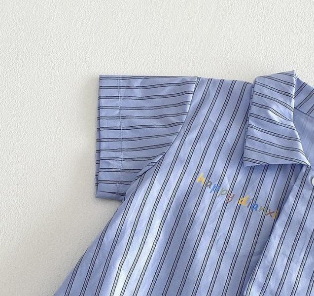 可拆式領帶-豎條紋翻領包屁衣 