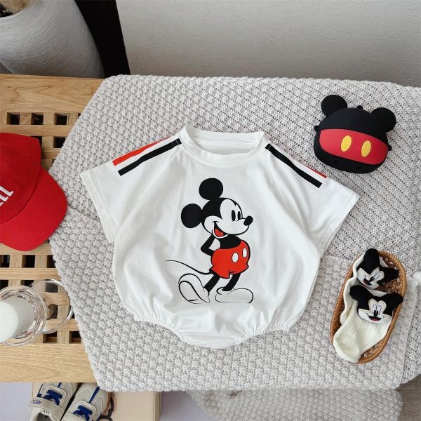 落肩雙槓米奇印花寬鬆包屁衣(贈襪)(2款) 