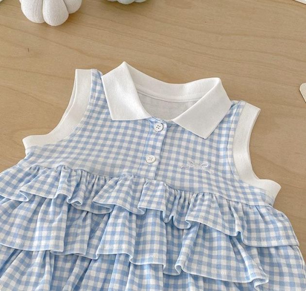 翻領格紋開釦蛋糕包屁裙 