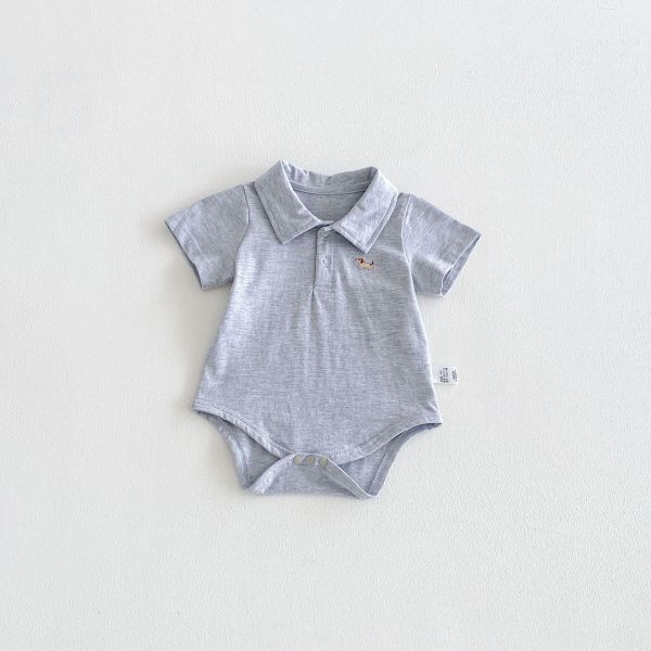 狗狗刺繡POLO翻領素色包屁衣 