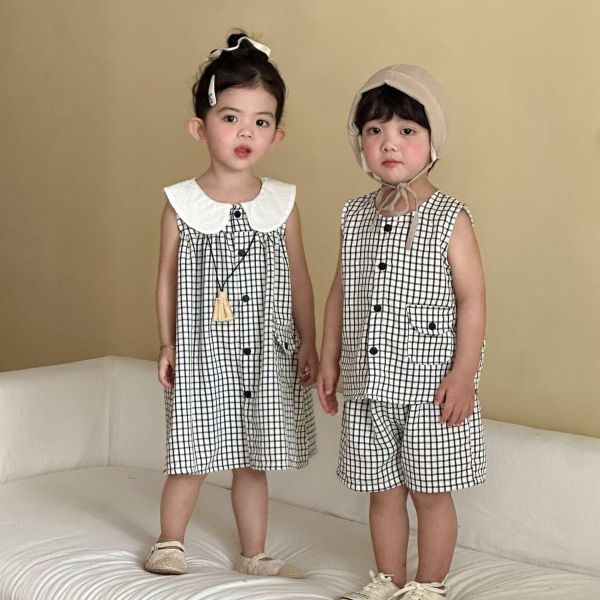 男女童格紋兩件式套裝/洋裝 