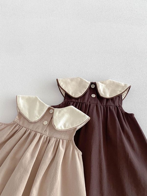 學院風領結削肩連身洋裝 