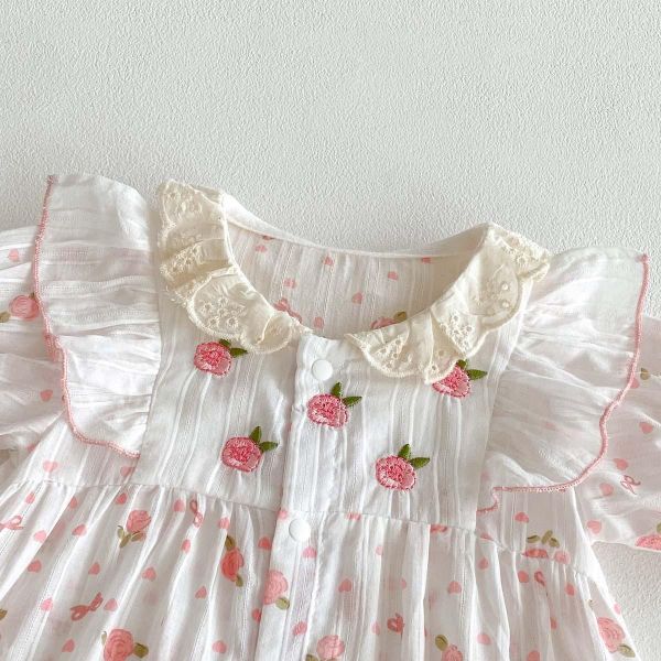 可愛甜美小花開釦短袖/長袖連身裝 