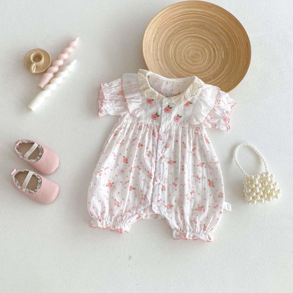 可愛甜美小花開釦短袖/長袖連身裝 