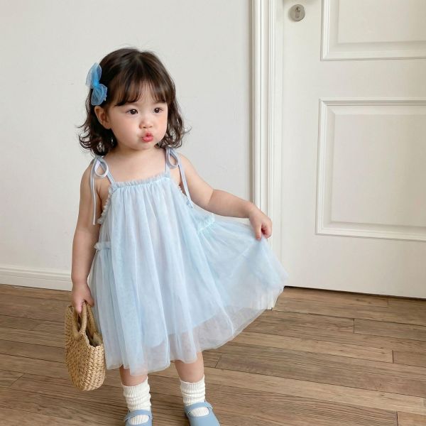 甜美蝴蝶結綁繩網紗連身裙 