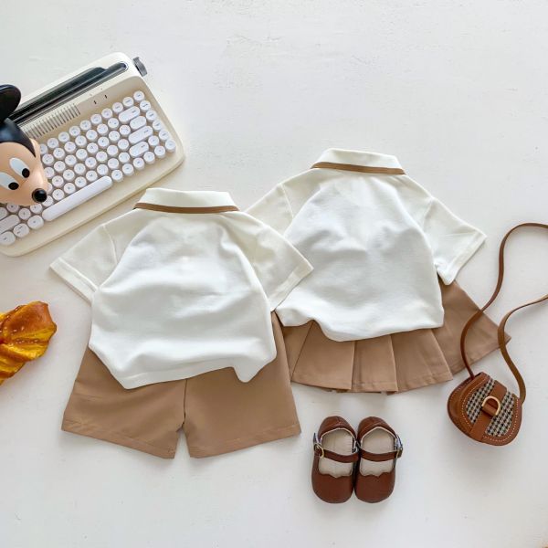 男女童小熊polo上衣+短褲/百褶裙 