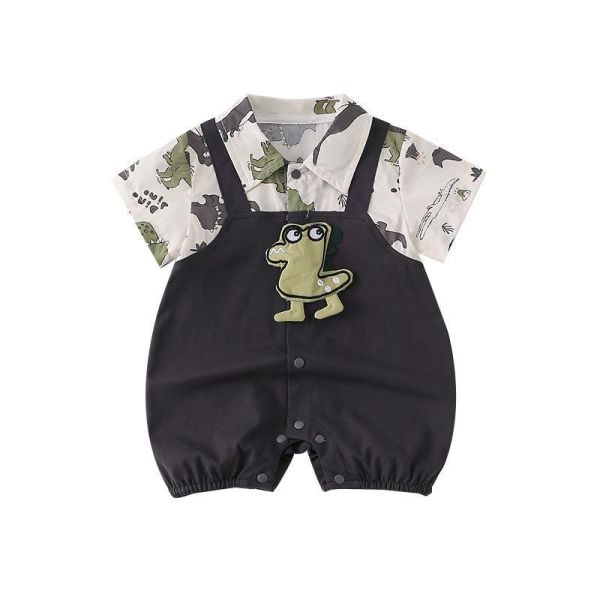 假兩件立體恐龍吊帶連身裝 