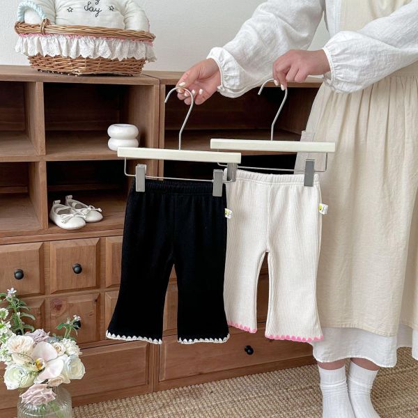 螺紋撞色造型褲管彈力喇叭褲 