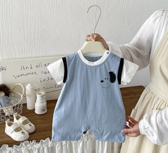 假兩件拼色小狗連身裝 