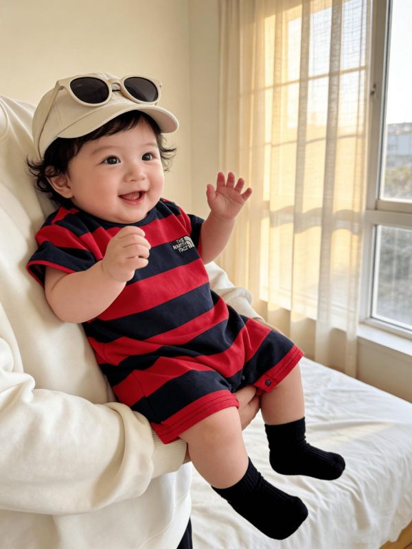 寬版條紋經典兩色連身裝 