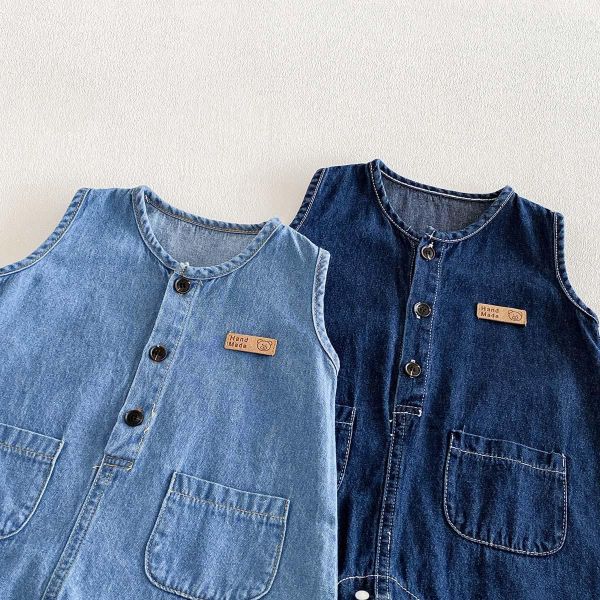 素色牛仔開釦連身裝+帽 