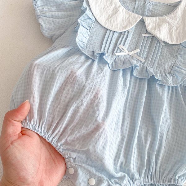 娃娃領開釦方領蝴蝶結包屁衣 