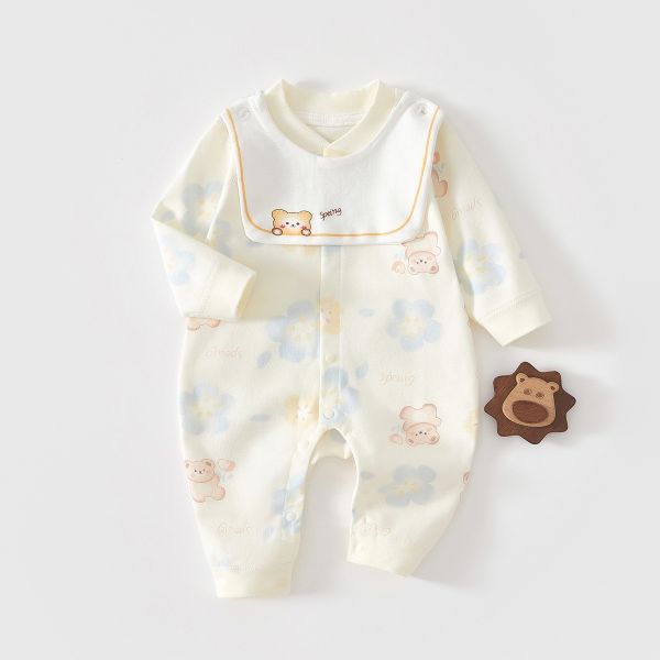 新生兒女童口水巾/蝴蝶結開釦連身裝 