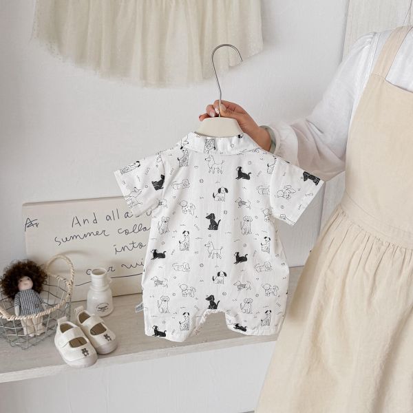 滿版狗狗印花polo領連身裝 