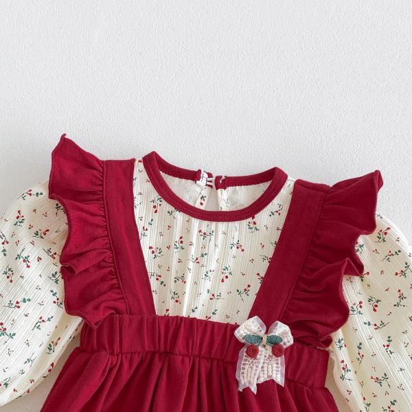 假兩件碎花吊帶鬆緊包屁衣 