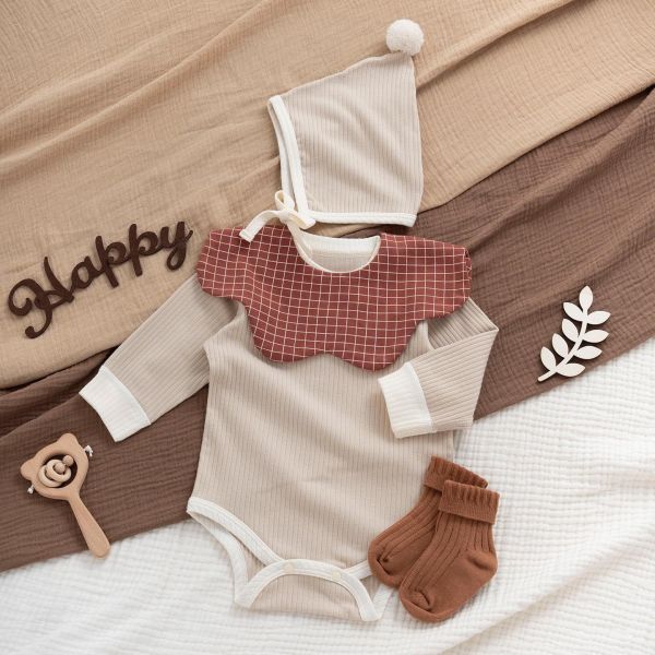 新生兒百搭螺紋極簡包屁衣系列(3色) 