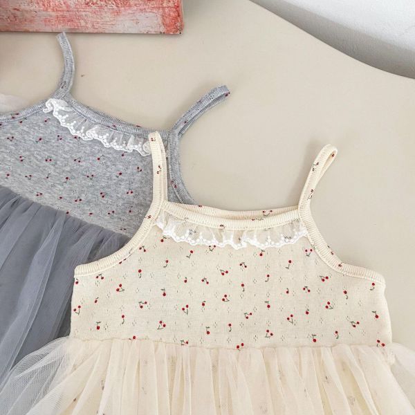 碎花蕾絲領細肩網紗包屁裙 