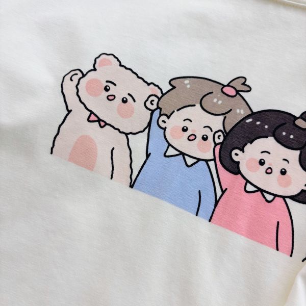 可愛印花上衣+格紋短褲套裝 