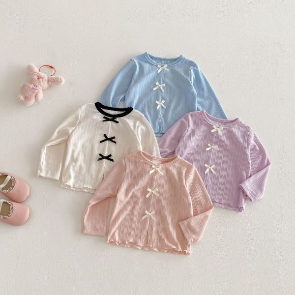 撞色蝴蝶結彈力素色上衣 