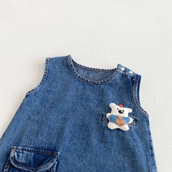 小熊布偶單口袋牛仔連身裝 
