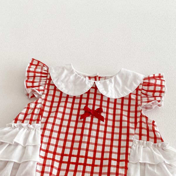 宮廷風娃娃領格紋腰封包屁衣 