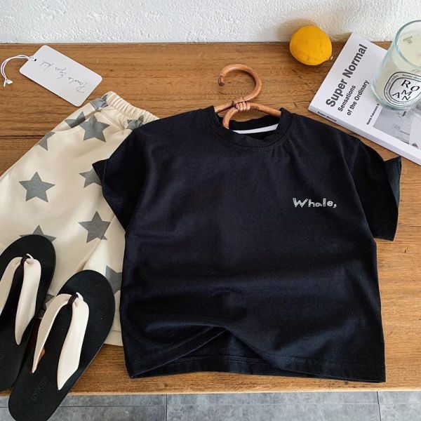 海洋動物鯨魚印花素色上衣 