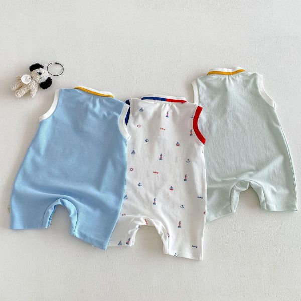 Polo翻領可愛印花雙釦連身裝 