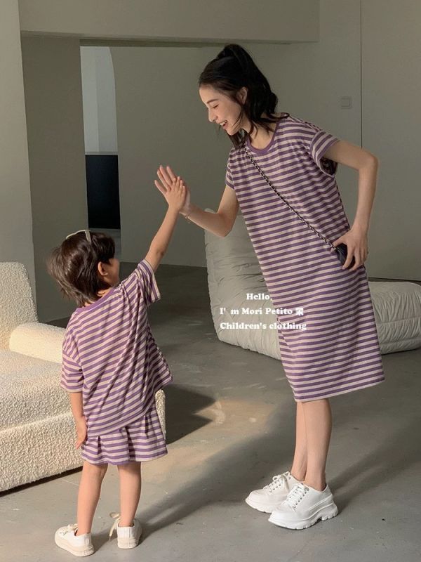 親子兄妹款條紋套裝/連身裙 
